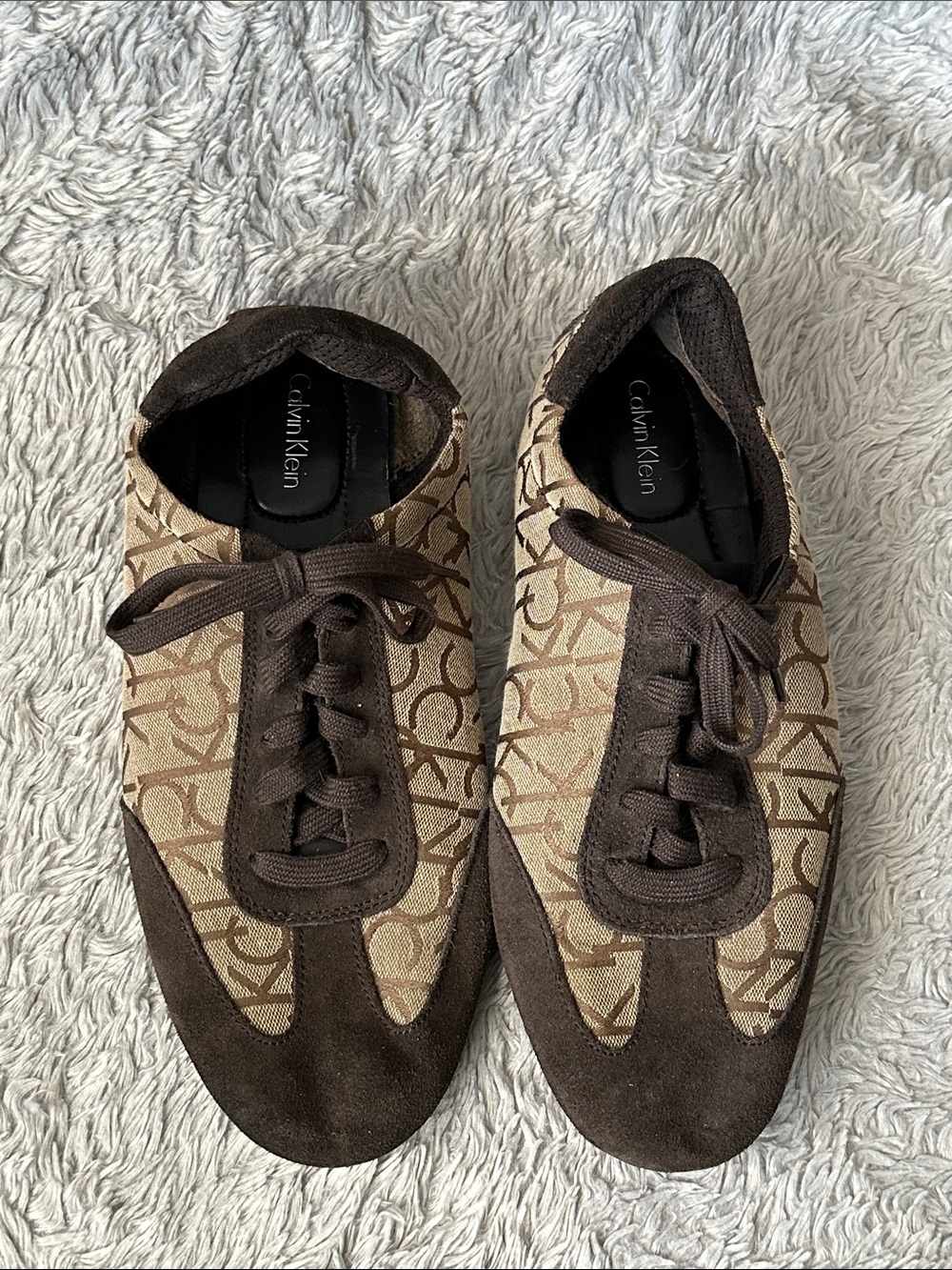 Men’s Calvin Klein Brown and Tan Logo-Print Lace-Up Sneakers